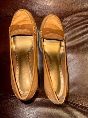 Michelle D Tan Leather Penny Loafers